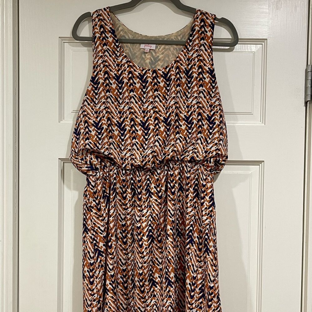 EUC Stitch Fix Pixley Copper & Navy Abstract Chevron Dress Med